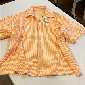 Daily Drills Orange Seersucker Striped Shirt